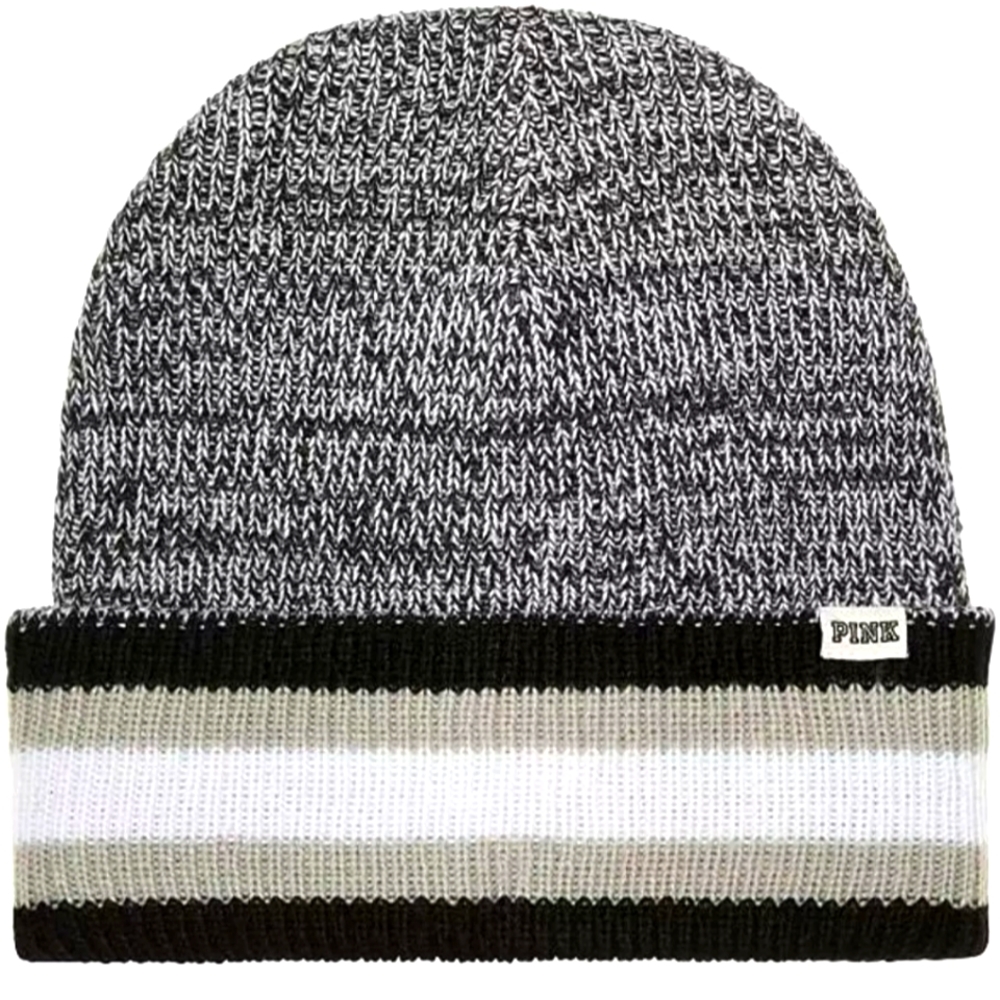Victoria's Secret "Pink" Hat ~ Knit Winter Hat ~ Black ~ White & Gray in Color